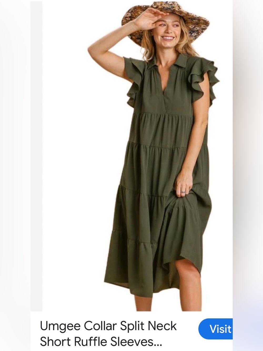 Umgee Olive Green Tiered Ruffle Midi Dress